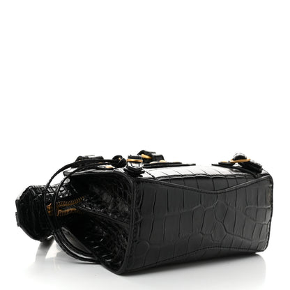 Balenciaga Shiny Supple Calfskin Crocodile Embossed Neo Classic Gold Hardware Nano City Crossbody Black 4 of 10