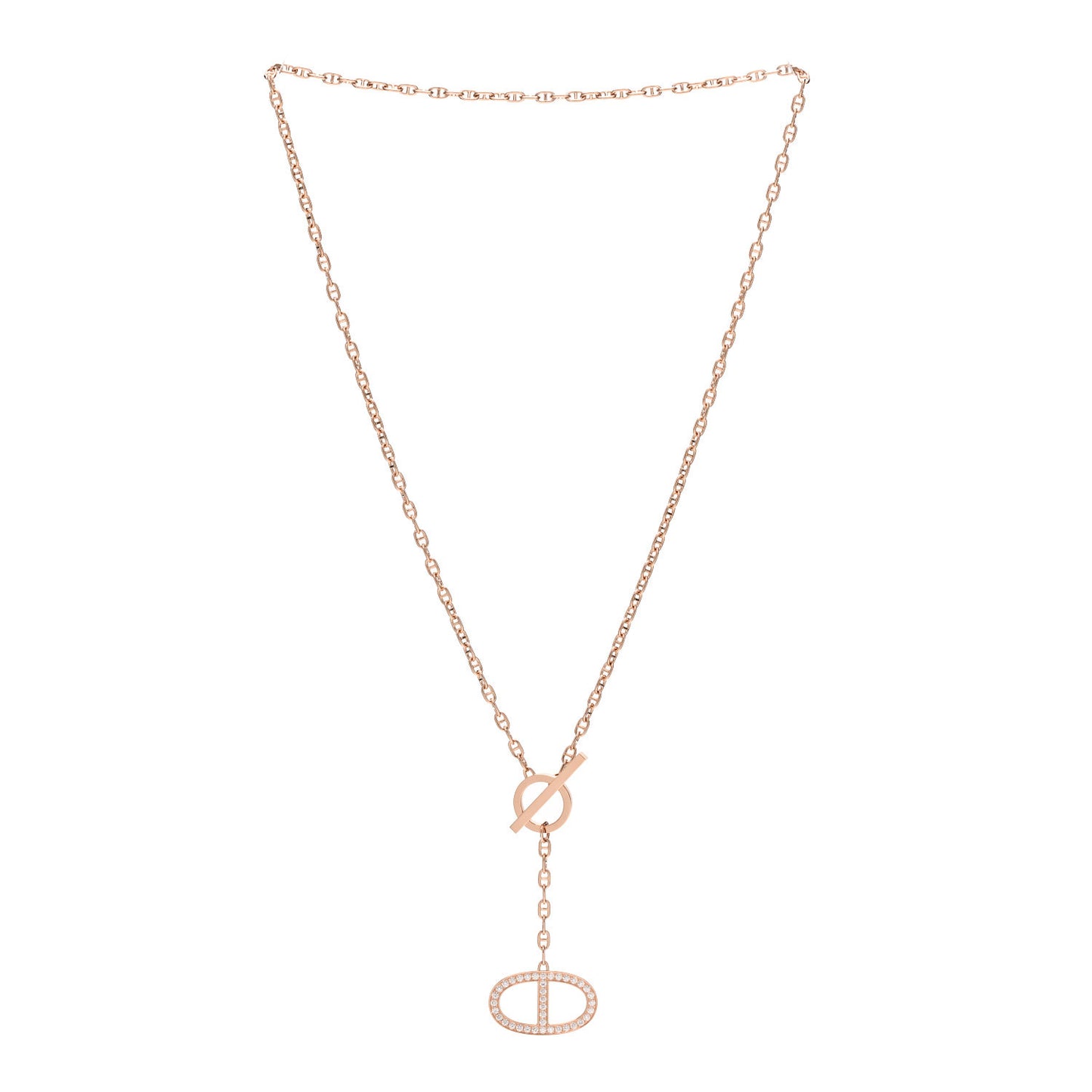 18K Rose Gold Diamond GM Chaine D'Ancre Contour Pendant Necklace SH