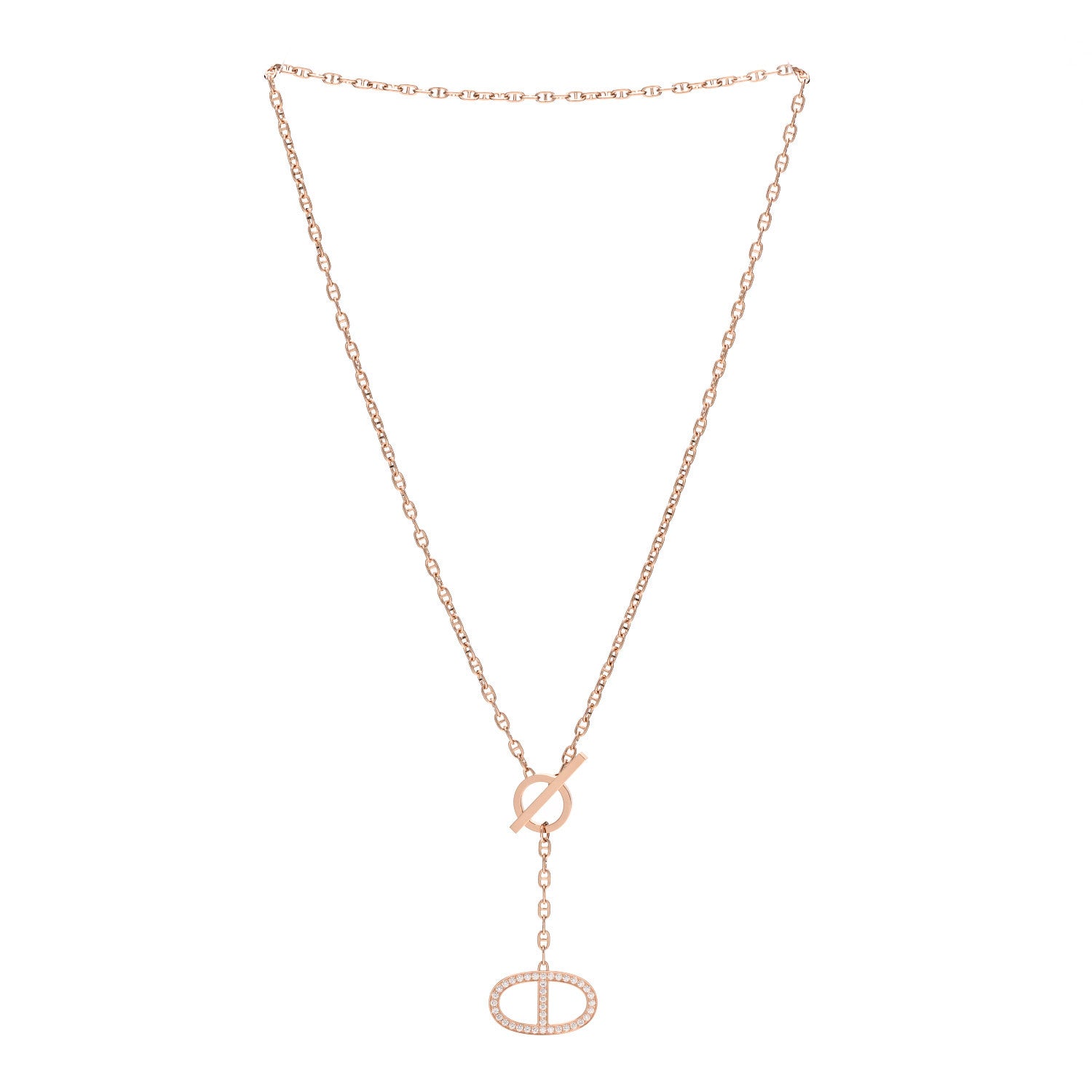 Hermes 18K Rose Gold Diamond GM Chaine D'Ancre Contour Pendant Necklace SH 3 of 8