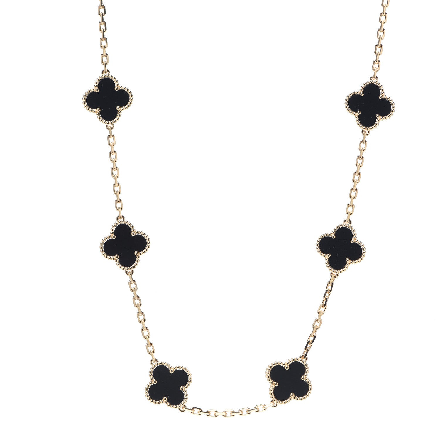 Van Cleef & Arpels 18K Yellow Gold Black Onyx 10 Motifs Vintage Alhambra Necklace 1 of 6