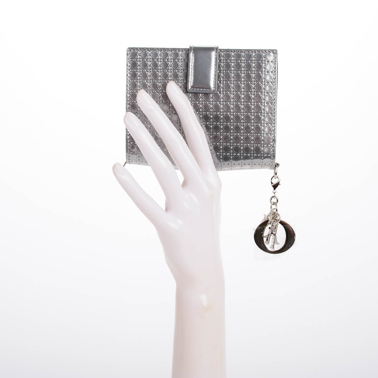 Christian Dior Metallic Patent Micro-Cannage Lady Dior Eden Wallet Silver 2 of 9