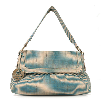 Fendi Vitello Perforated FF Striped Small Chef Bag Blue White 1 of 10