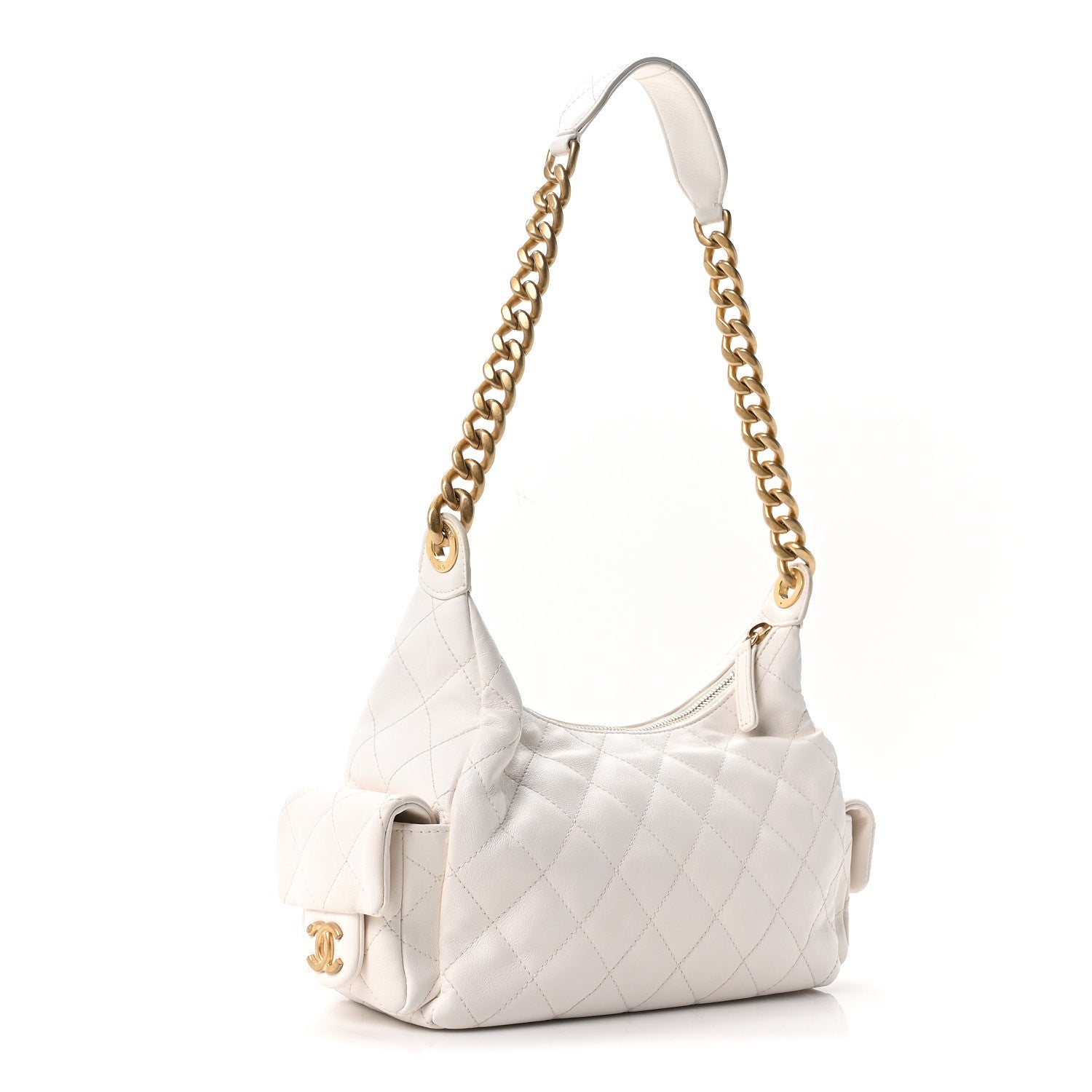 Chanel Shiny Lambskin Quilted Trendy Pockets Hobo White 1892673