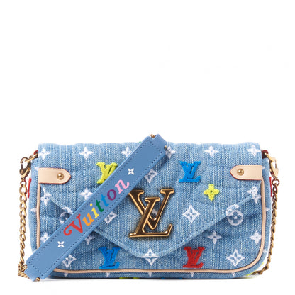Louis Vuitton Embroidered Monogram Denim New Wave Chain Pochette Blue 1 of 9