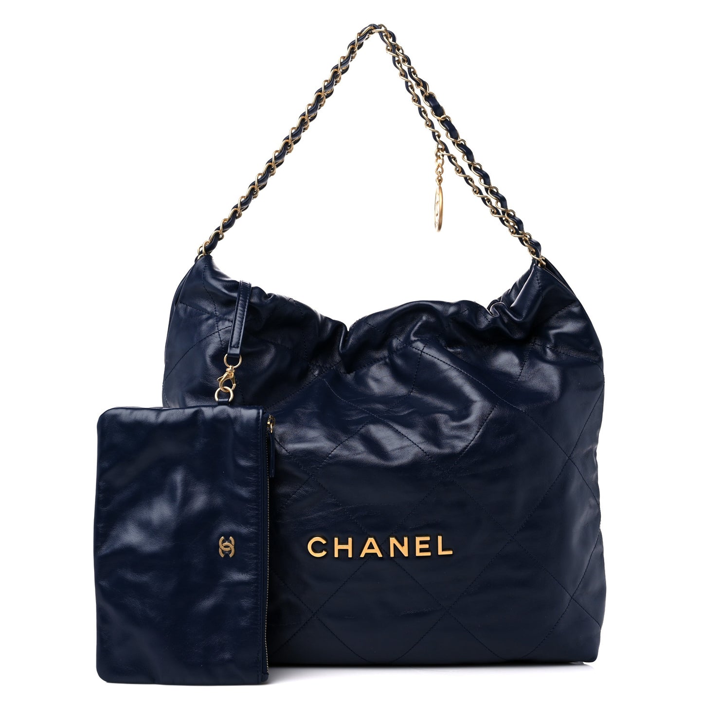 Shiny Calfskin Quilted Chanel 22 Navy Blue