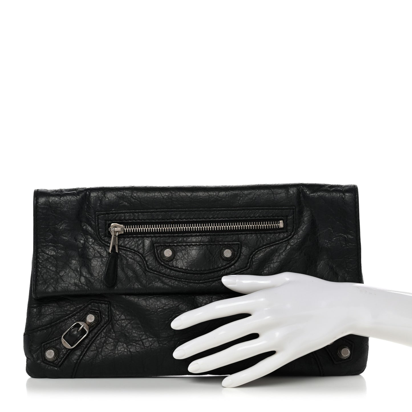 Agneau Giant 12 Silver Hardware Envelope Clutch Black