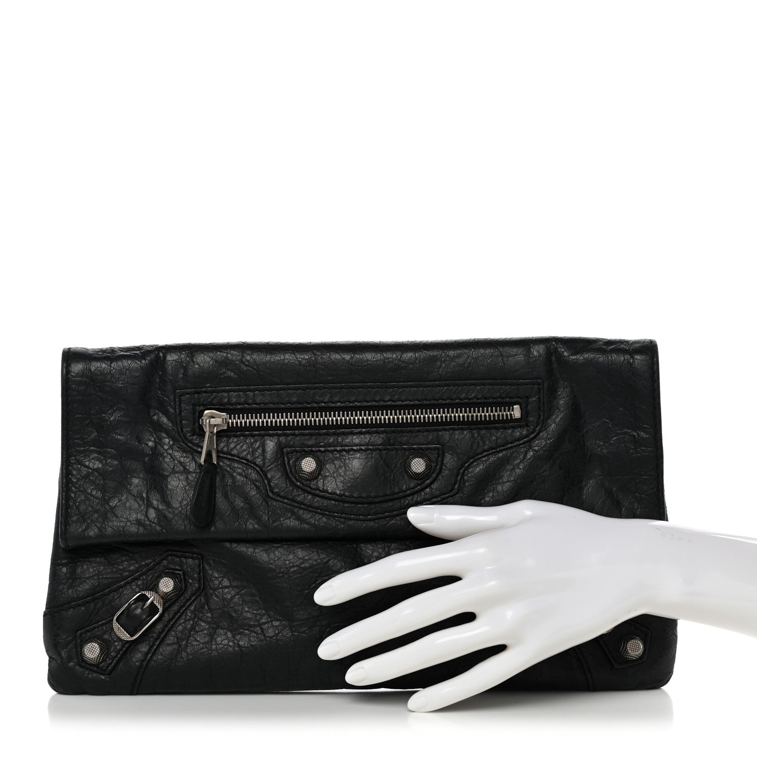 Balenciaga Agneau Giant 12 Silver Hardware Envelope Clutch Black 3 of 10