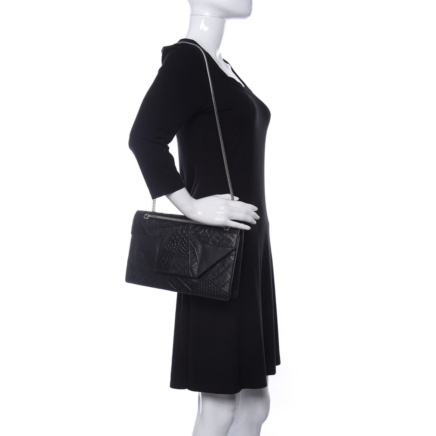 Calfskin Crocodile Embossed Medium Betty Black