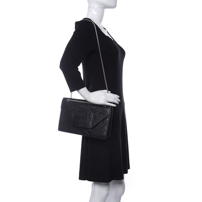 Saint Laurent Calfskin Crocodile Embossed Medium Betty Black 2 of 11