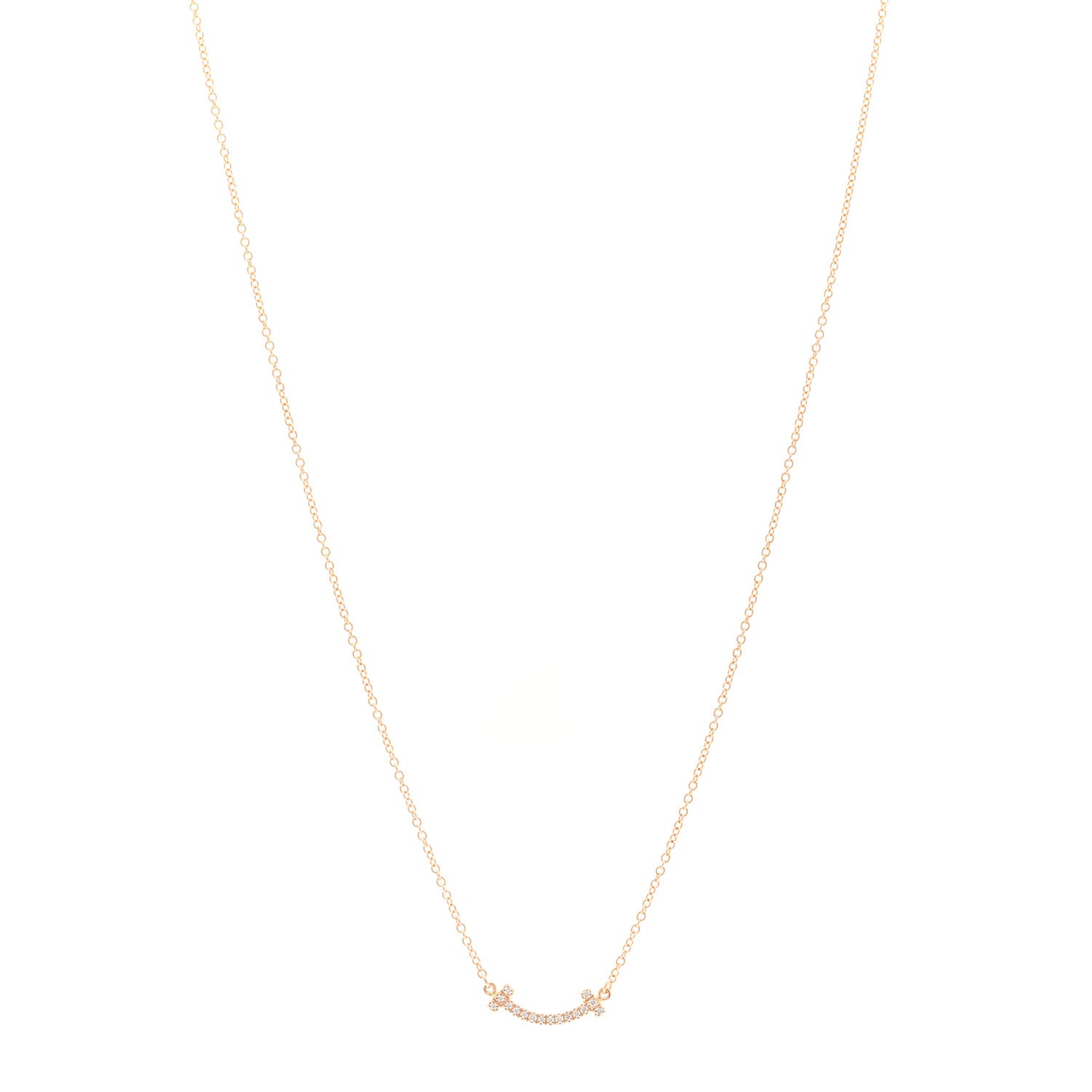 Tiffany 18K Rose Gold Diamond Mini T Smile Pendant Necklace 1 of 5