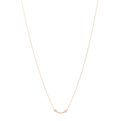 Tiffany 18K Rose Gold Diamond Mini T Smile Pendant Necklace 1 of 5