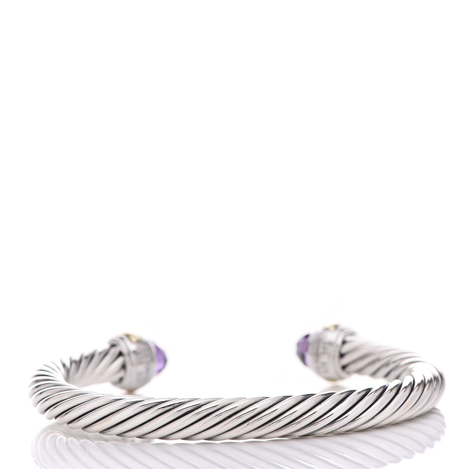 David Yurman Sterling Silver 14K Yellow Gold Amethyst 7mm Cable Classics Bracelet 3 of 5