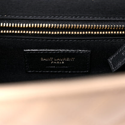 Saint Laurent Grain De Poudre Mixed Matelasse Large Triquilt Monogram Satchel Dark Beige 7 of 11