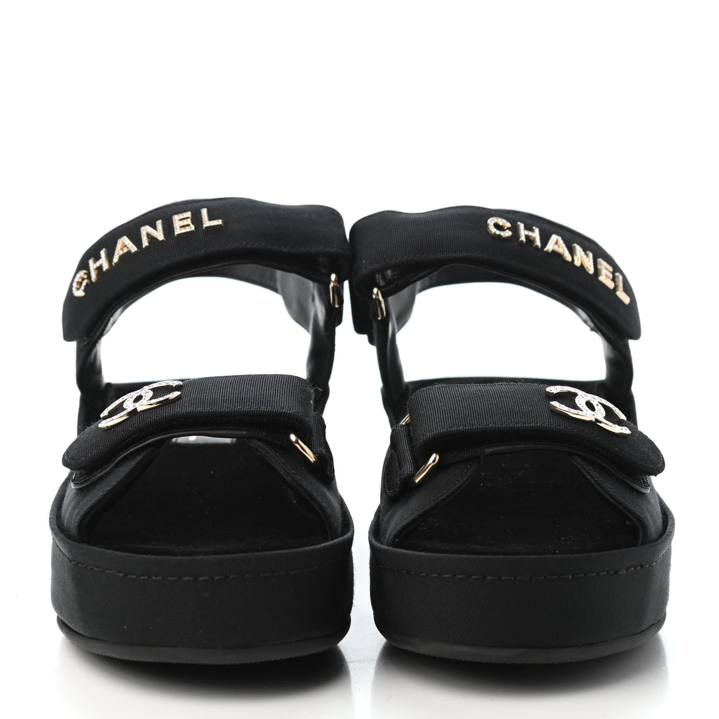 Grosgrain Crystal Logo Platform Sandals 36 Black