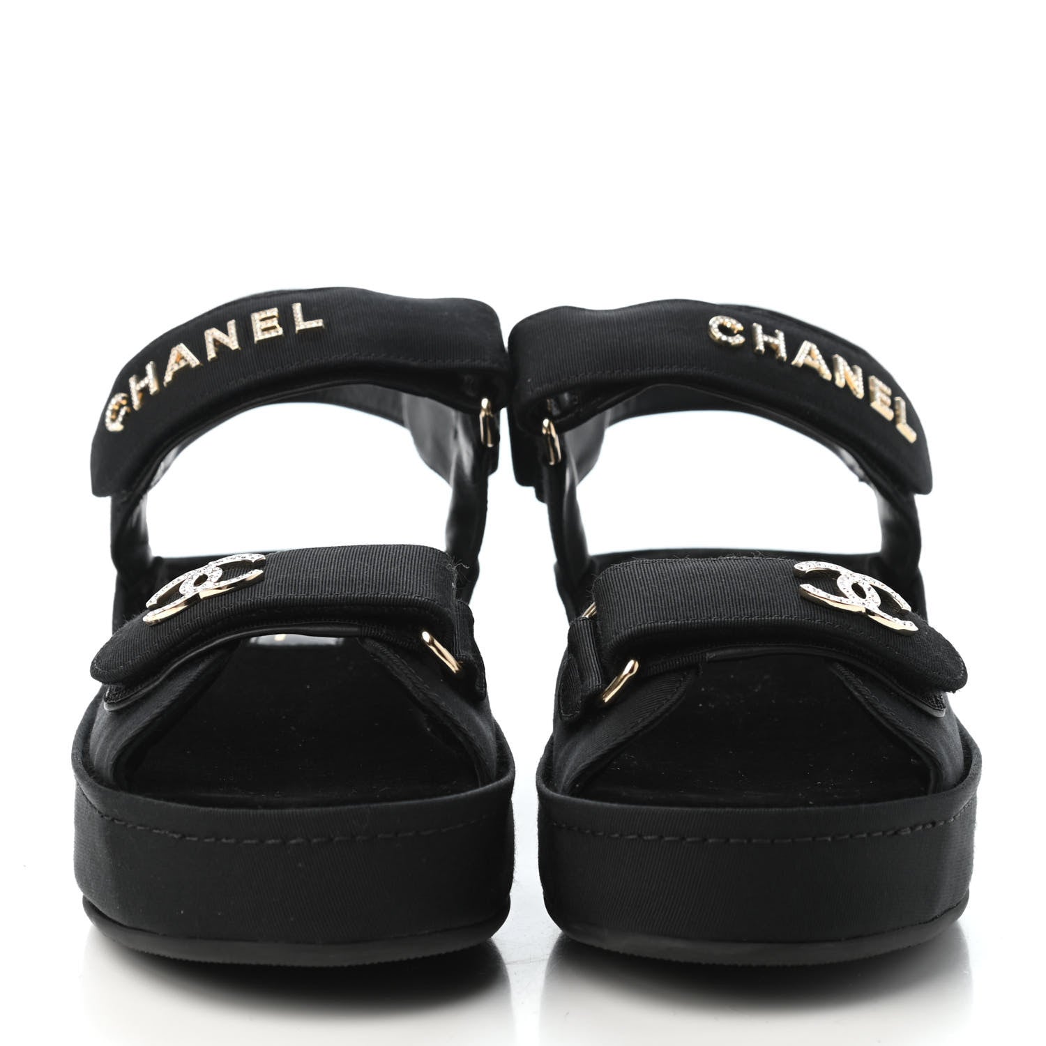 Chanel Grosgrain Crystal Logo Platform Sandals 36 Black 2 of 4
