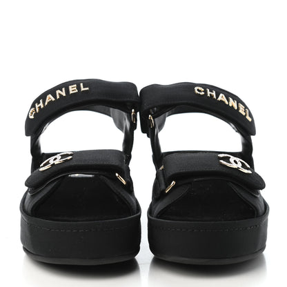 Chanel Grosgrain Crystal Logo Platform Sandals 36 Black 2 of 4