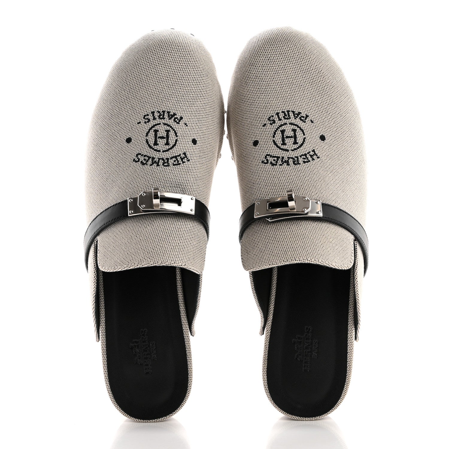Hermes H Canvas Calfskin Carlotta Mules 39 Prunoir Black 2 of 9