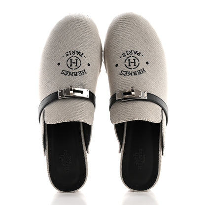 Hermes H Canvas Calfskin Carlotta Mules 39 Prunoir Black 2 of 9