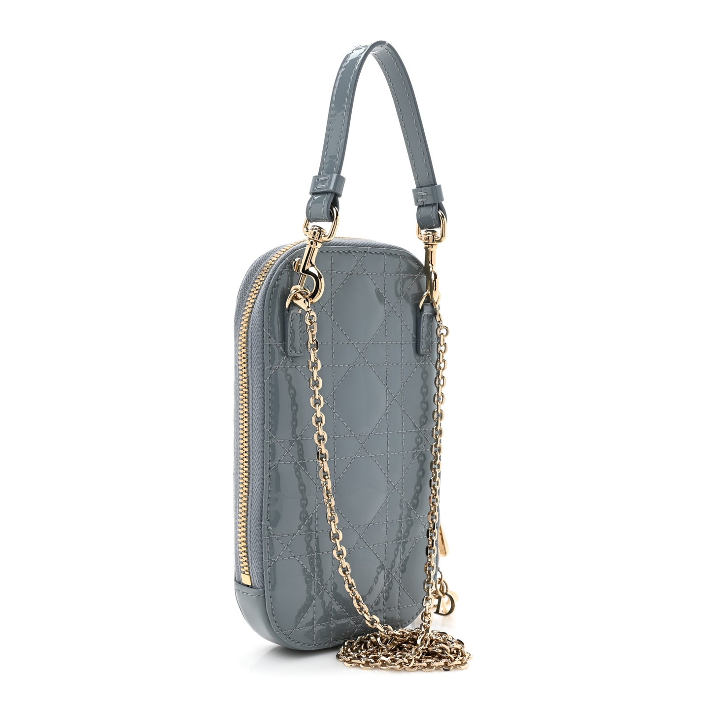 Patent Cannage Lady Dior Phone Holder Bracing Blue