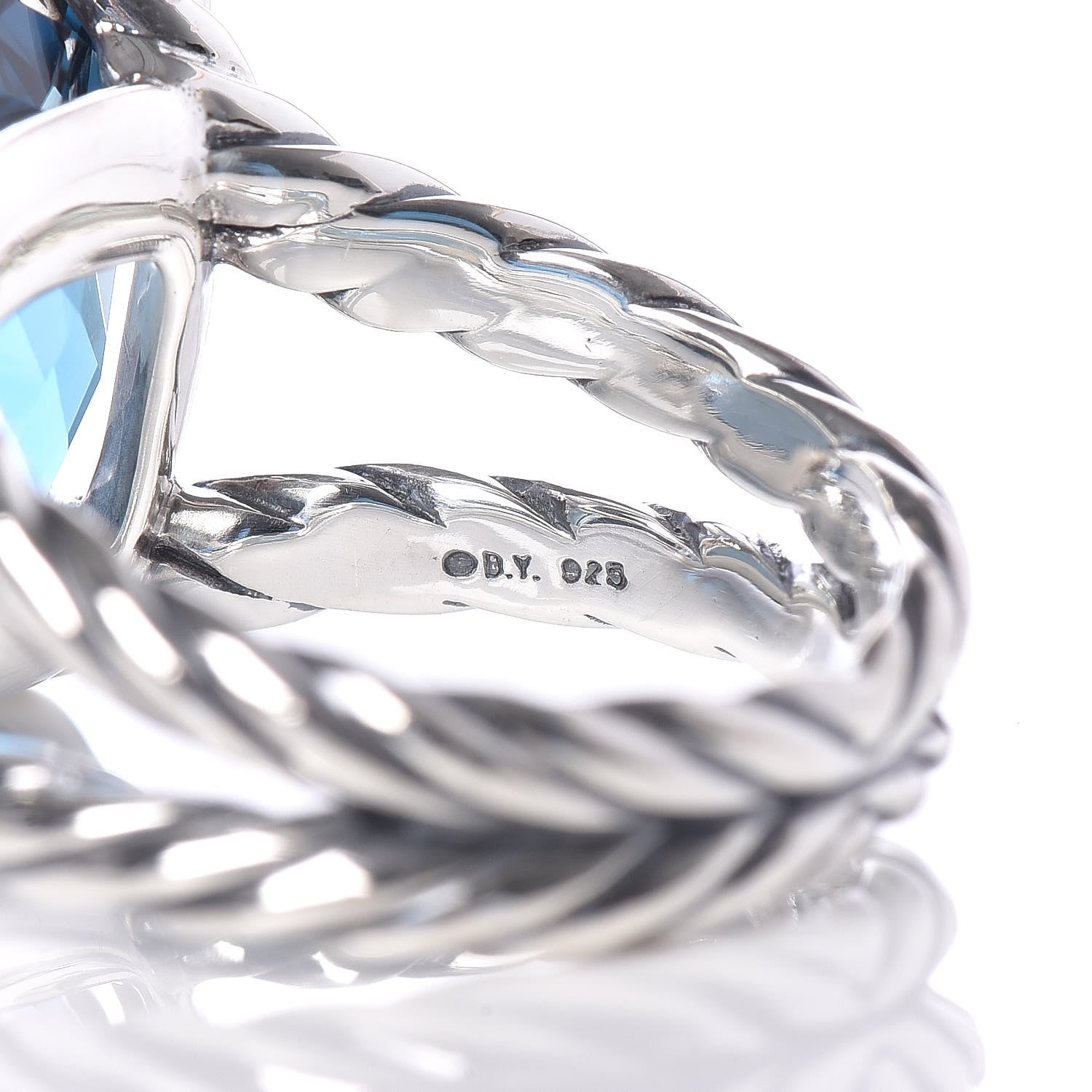 David Yurman Sterling Silver Diamond Hampton Blue Topaz 15mm Cushion On Point Ring 53 6.5 5 of 5