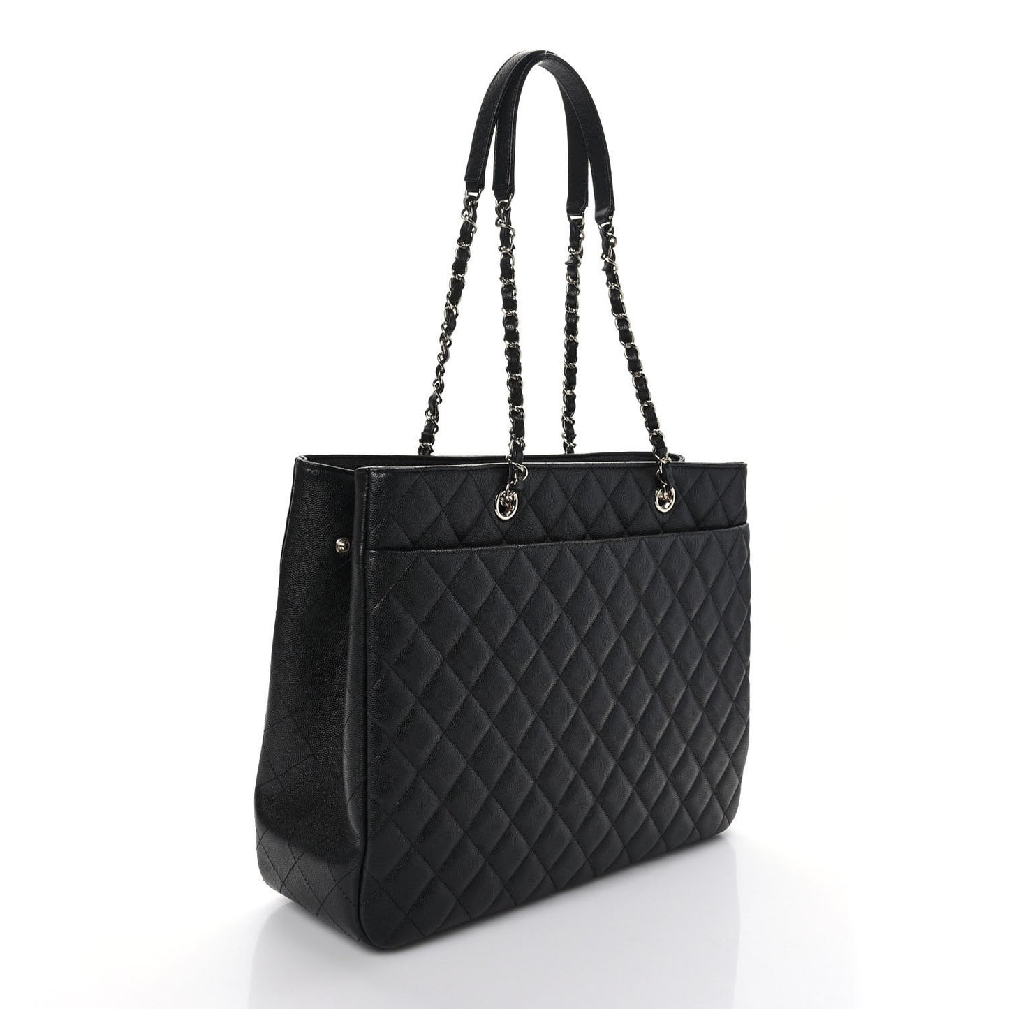 Caviar Quilted Large Shopping Tote Black