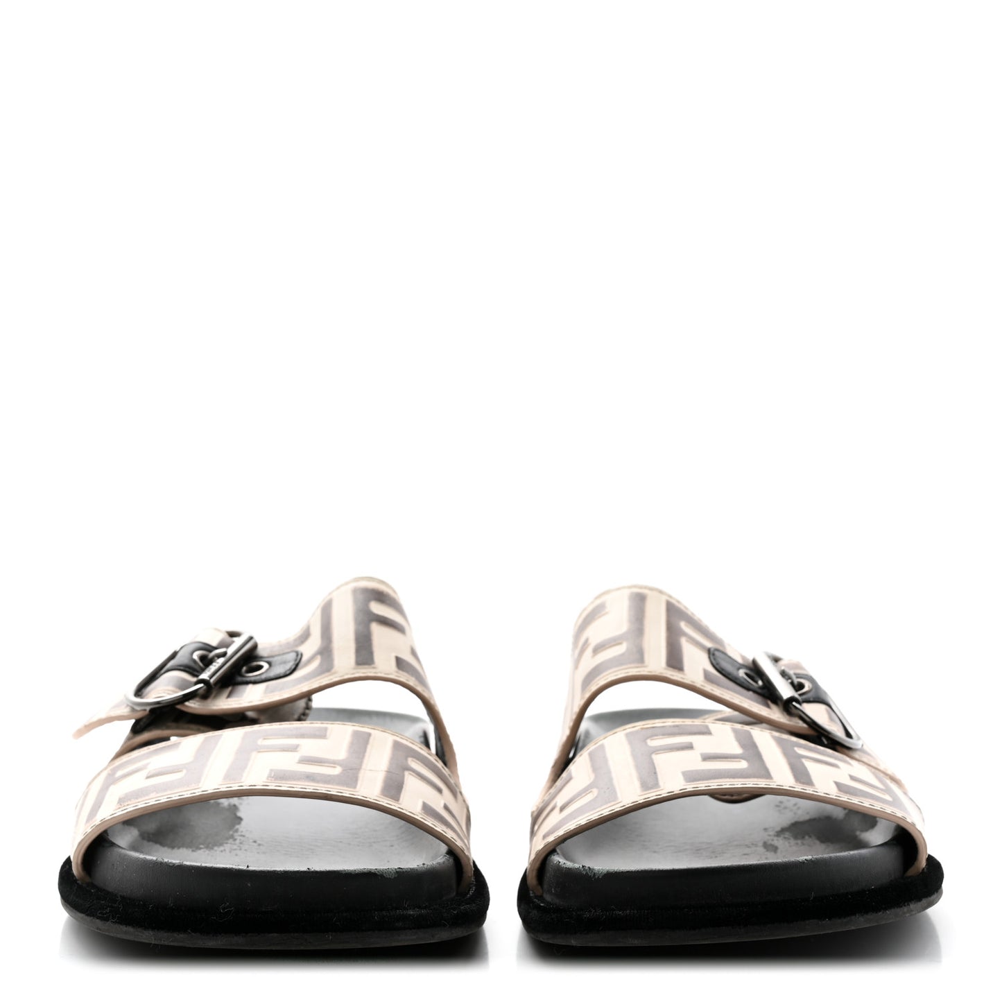 Calfskin FF Embossed Slide Sandals 39 Camelia Moresco