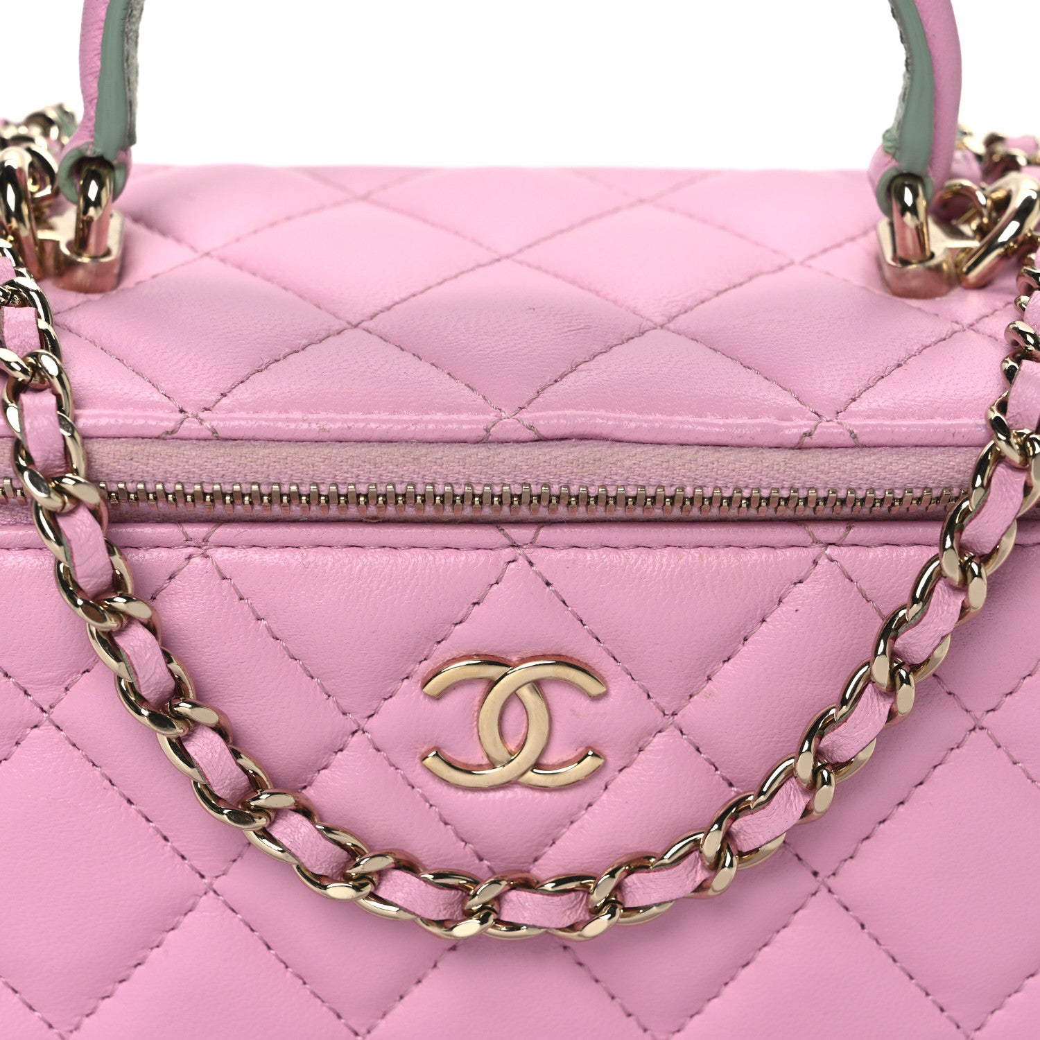Chanel Lambskin Quilted Small Top Handle Vanity Case With Chain  Lilac Light Green 8 of 10