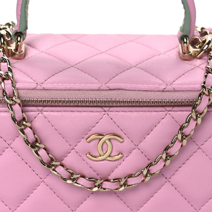 Chanel Lambskin Quilted Small Top Handle Vanity Case With Chain  Lilac Light Green 8 of 10
