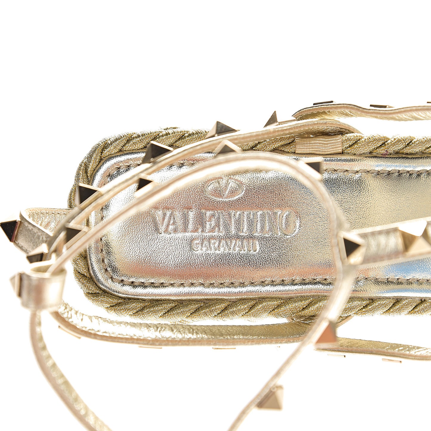Metallic Nappa Rockstud Ankle Strap Torchon Espadrille Caged 25/95mm Wedge Sandals 41 Platino