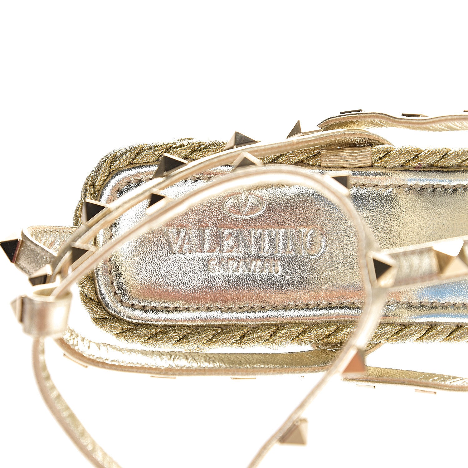 Valentino Garavani Metallic Nappa Rockstud Ankle Strap Torchon Espadrille Caged 25/95mm Wedge Sandals 41 Platino 7 of 8