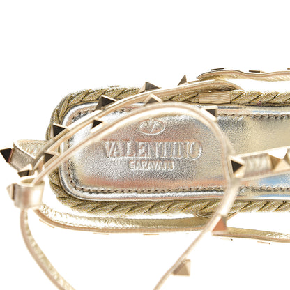 Valentino Garavani Metallic Nappa Rockstud Ankle Strap Torchon Espadrille Caged 25/95mm Wedge Sandals 41 Platino 7 of 8