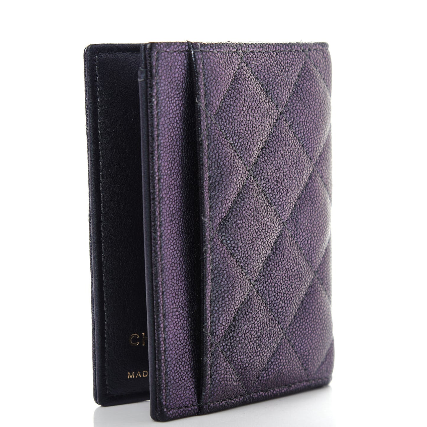 Iridescent Caviar Quilted Card Holder Wallet Black