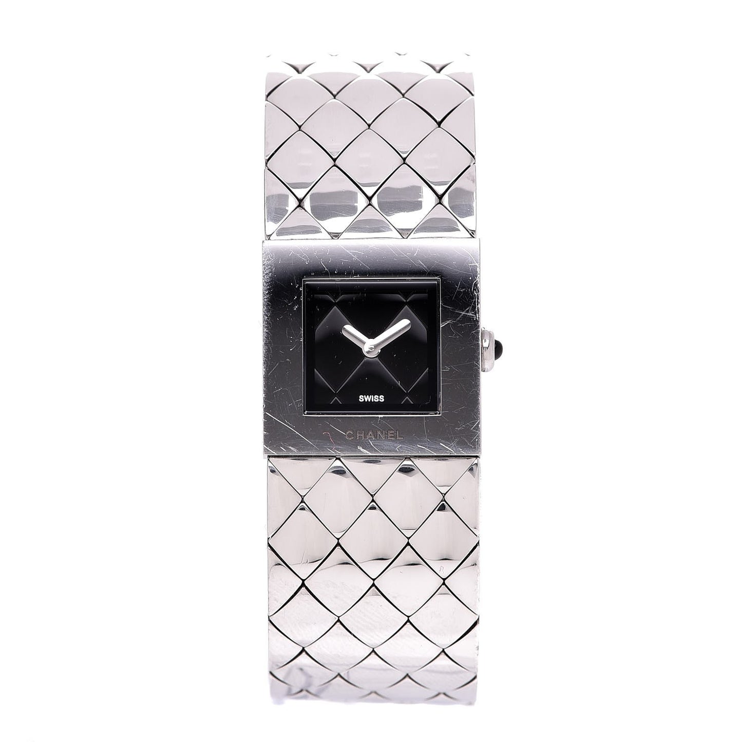 Stainless Steel 19mm Quilted Matelasse Acier Quartz Watch Black