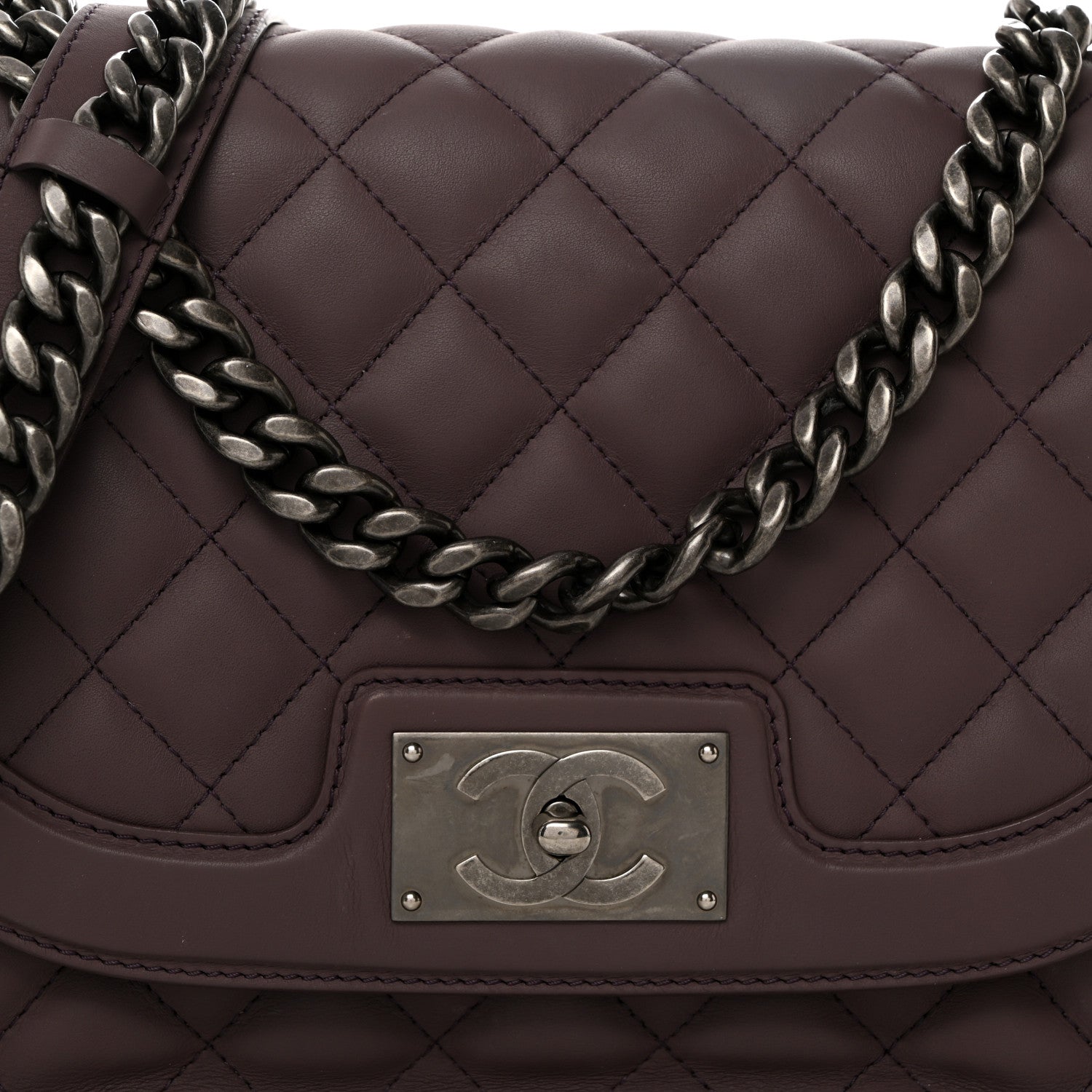 Chanel Calfskin Quilted Large Double Chained Messenger Flap Grey 8 of 10