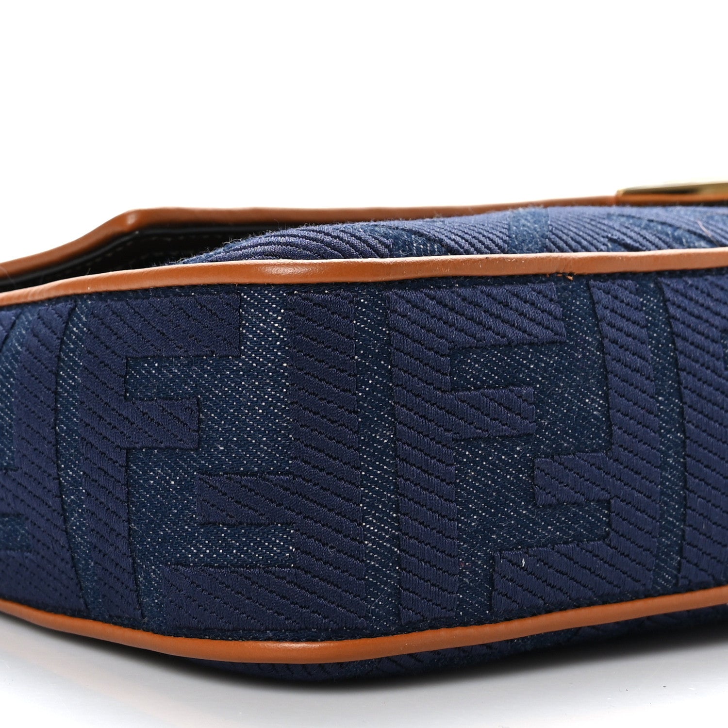 Fendi Denim Vitello King FF Embroidered Large Baguette Blue Cuoio 7 of 8