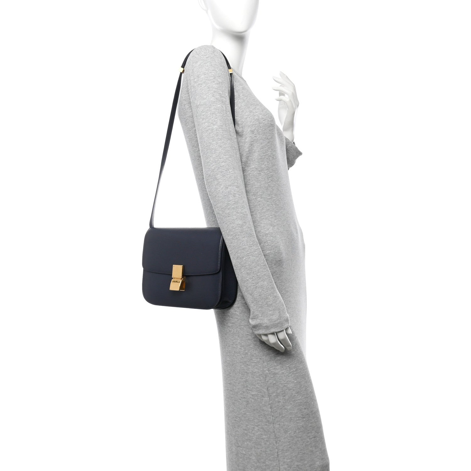 Celine Liege Calfskin Medium Classic Box Flap Bag Dark Blue 2 of 15