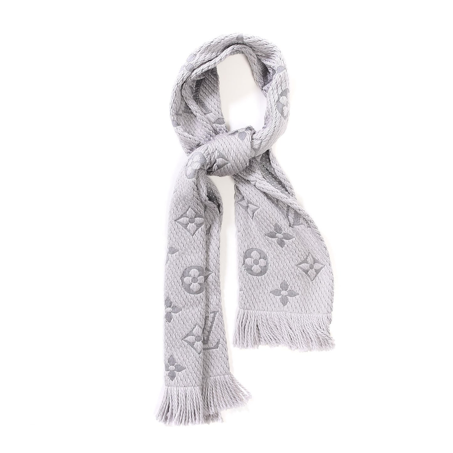 Wool Silk Logomania Scarf Pearl Grey