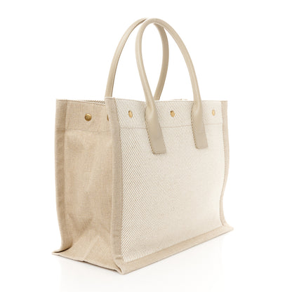 Saint Laurent Linen Calfskin Small Rive Gauche Tote Beige Sea Salt 3 of 10