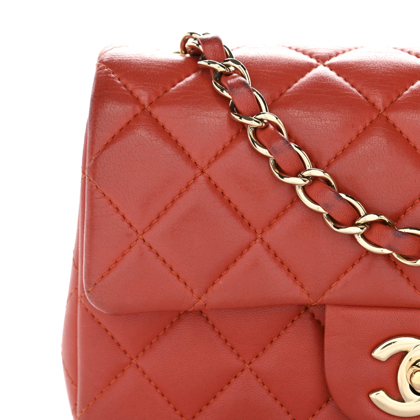 Lambskin Quilted Mini Rectangular Flap Orange