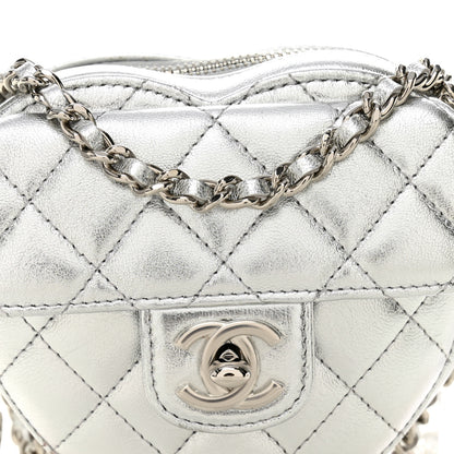 Chanel Metallic Lambskin Quilted CC In Love Heart Clutch With Chain Silver 8 of 10