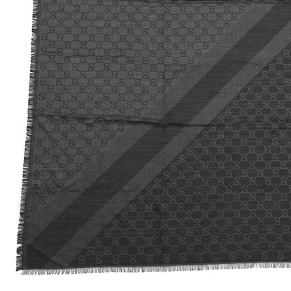 Gucci Wool Silk Monogram GGWeb Fringe Shawl Black Medium Grey 2 of 5