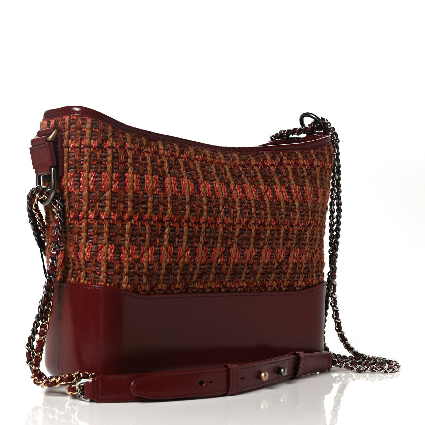 Tweed Calfskin Medium Gabrielle Hobo Burgundy