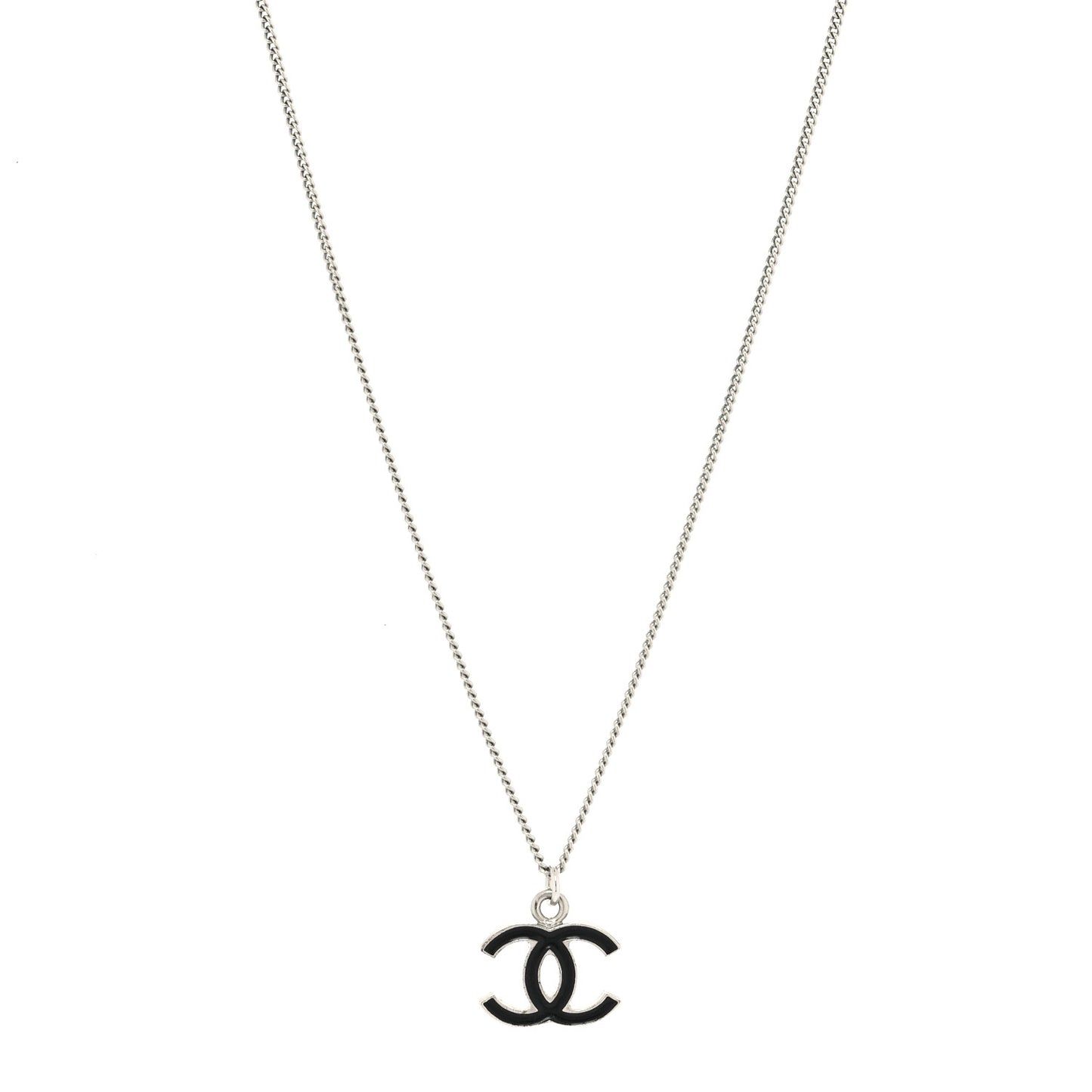 Enamel CC Pendant Necklace Black Silver