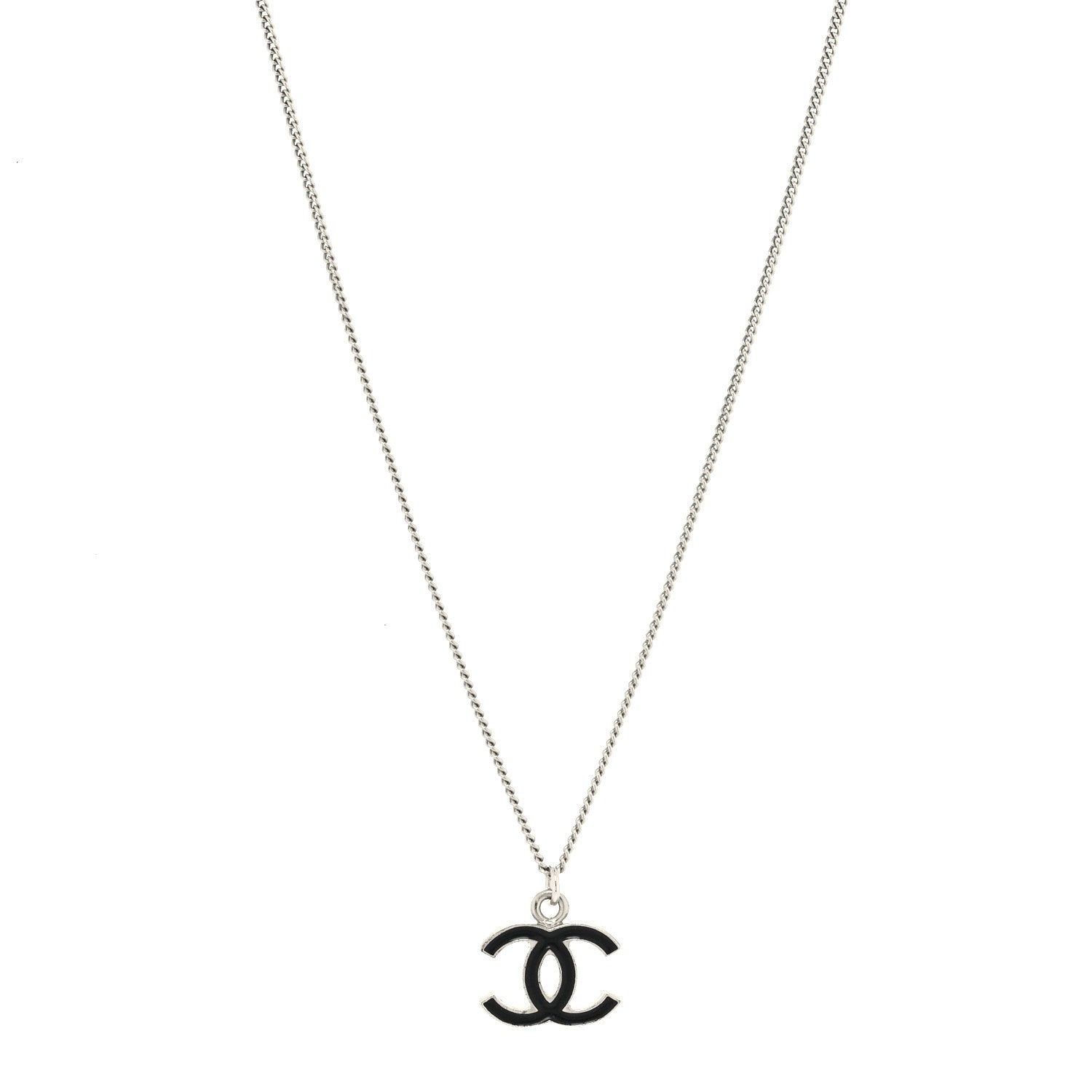 Chanel Enamel CC Pendant Necklace Black Silver 1 of 5