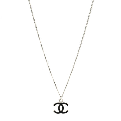 Chanel Enamel CC Pendant Necklace Black Silver 1 of 5