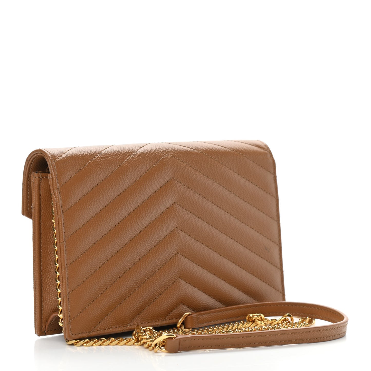 Grain De Poudre Matelasse Chevron Monogram Envelope Chain Wallet Natural Dark