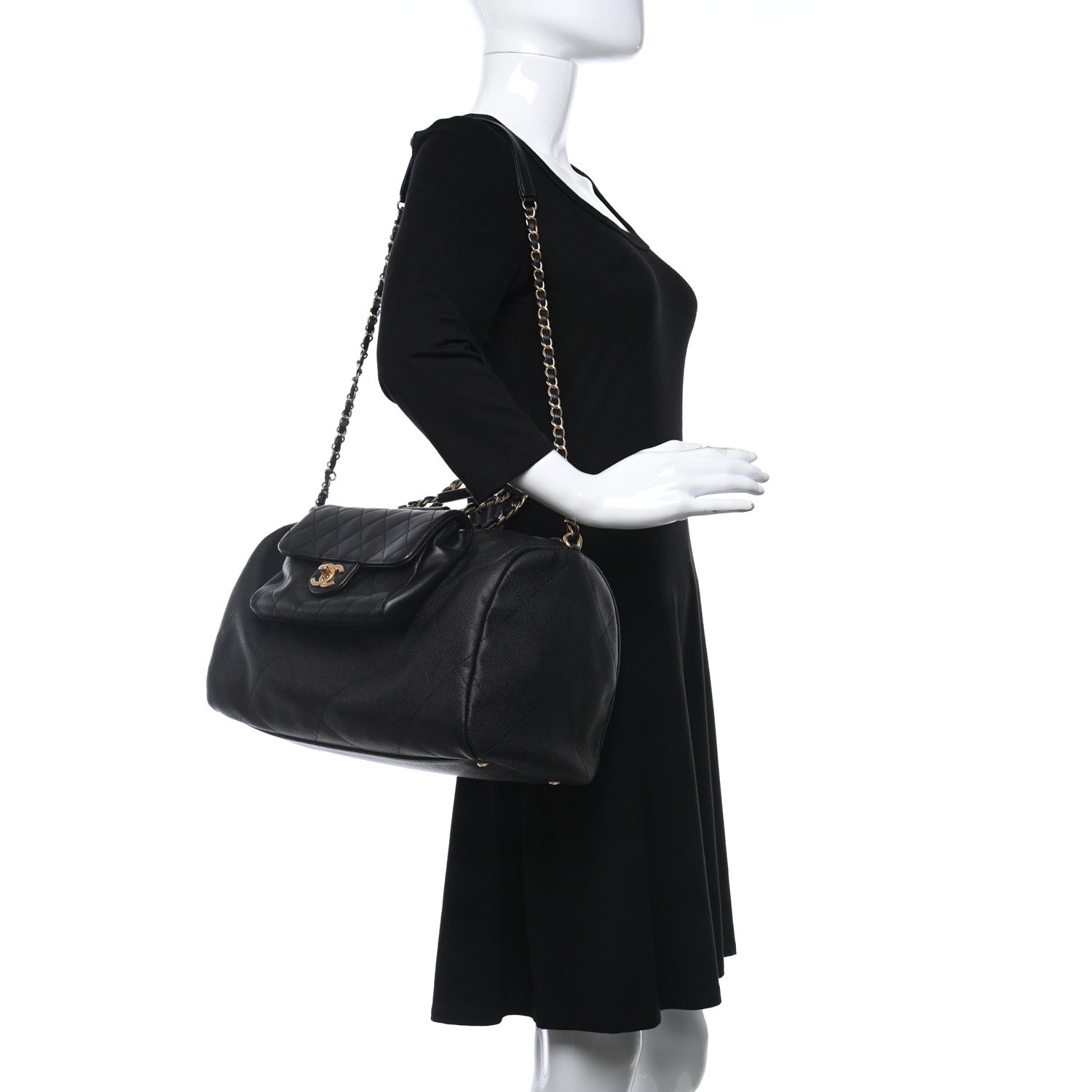 Chanel Grained Calfskin Lambskin Quilted Large Bowling Bag Black 2 of 10