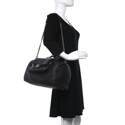 Chanel Grained Calfskin Lambskin Quilted Large Bowling Bag Black 2 of 10