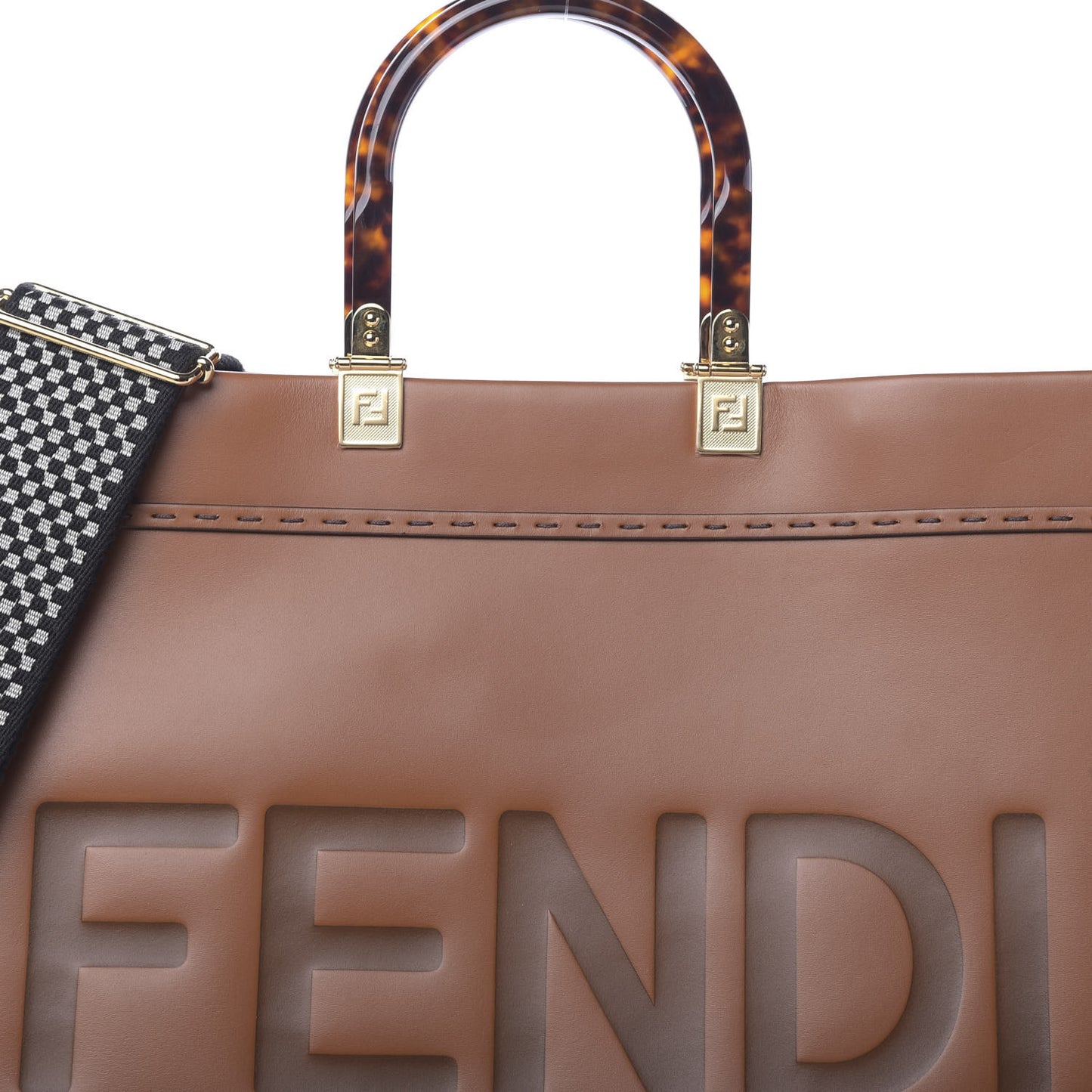 Vitello King Plexiglass Medium Fendi Sunshine Shopper Tote Cuoio