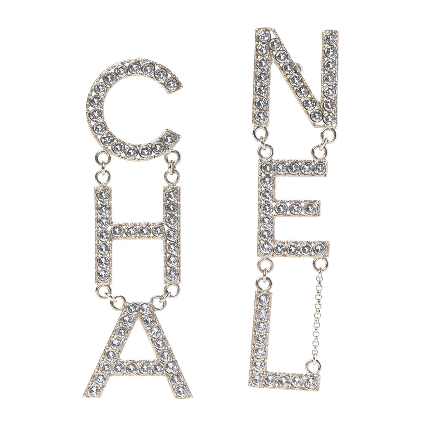 Crystal Cha-Nel Logo Drop Earrings Gold